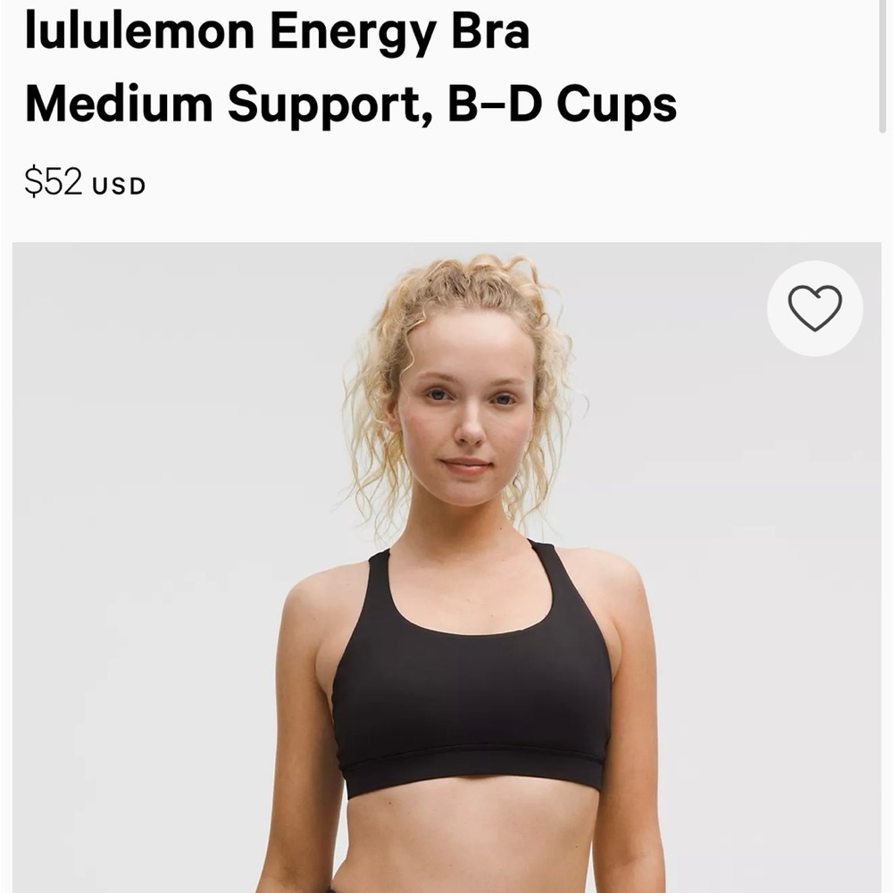 Lululemon Black Energy Bra medium support - women’s size 8